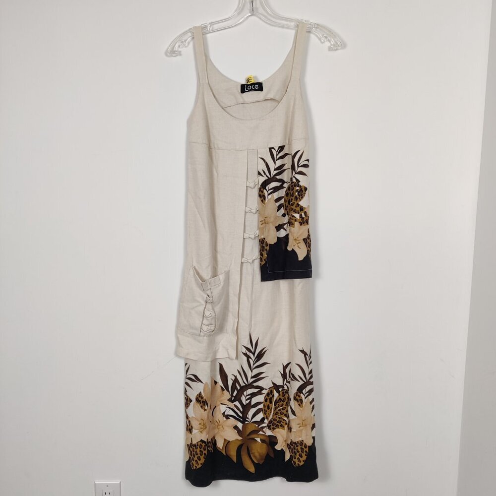 Lace Women's Maxi Dress Size Medium Bohemian Lagenlook Tropical Boho Linen